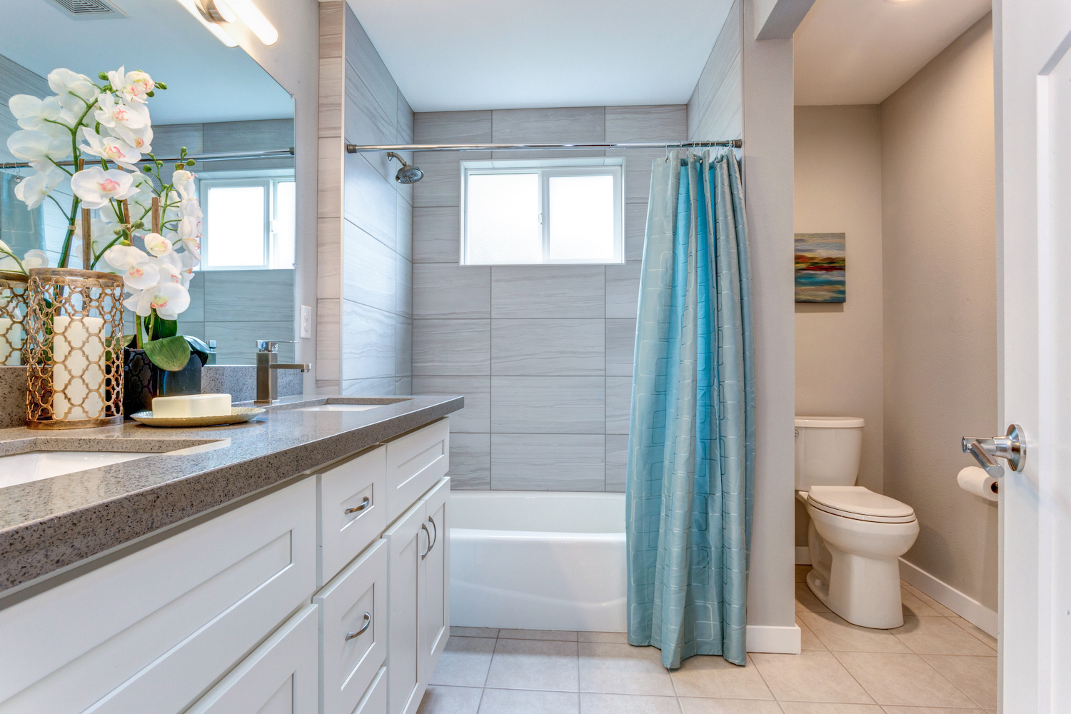 valparaiso bathroom remodelers flowers on counter