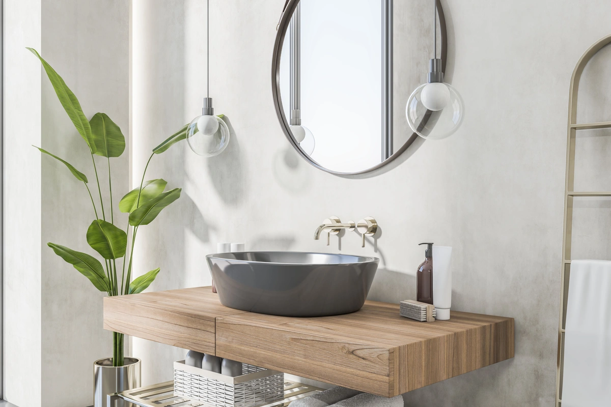 bathroom remodel with bowl sink and decor