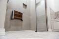 walk-in shower ideas tile with folding chair