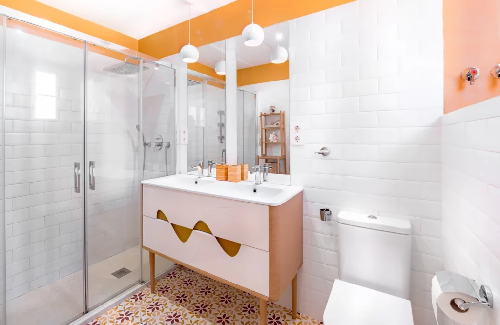 colorful trendy bathroom remodel with good roi