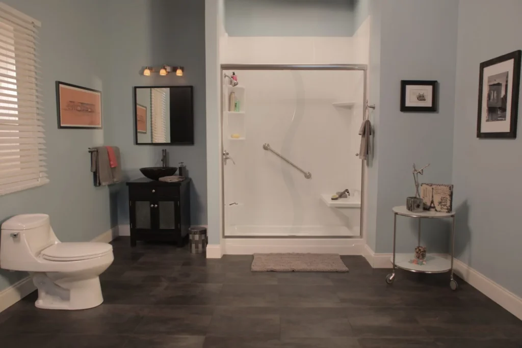 One day walk-in shower remodel in DeMotte IN by Lori K Bath with modern smooth wall surround