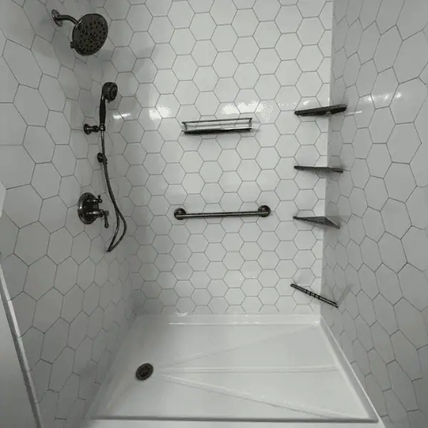 Tub-to-shower conversion and bathroom remodel completed by Lori K Bath in Northwest Indiana