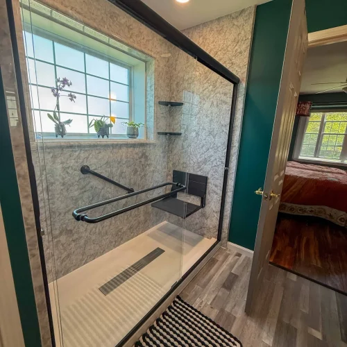 Elegant bathroom with modern fixtures and a spacious layout for comfort.