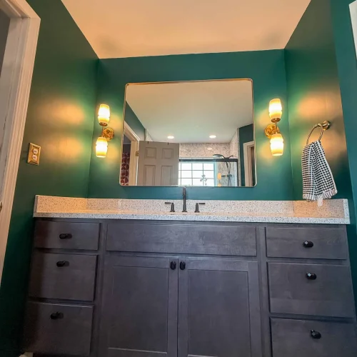 Contemporary bathroom design with a freestanding tub and stylish fixtures.