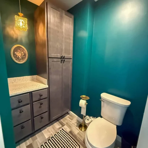 Stylish bathroom remodel showcasing a freestanding tub and spacious design for relaxation.